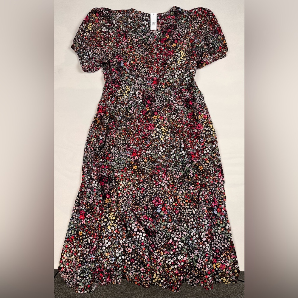 NWT Gap Puff Sleeve V-Neck Pink Floral Maxi Dress Women’s L Retail $79 - Picture 7 of 7